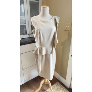 Calvin Klein Sheath Dress Cream Linen-look Ruffle Detail Classy Professional 8